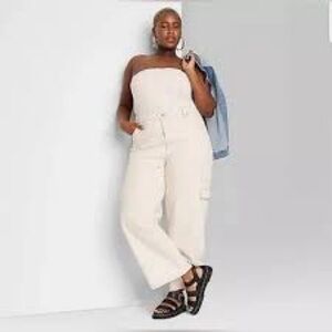 wild fable Cream Strapless Wide-Leg Jumpsuit